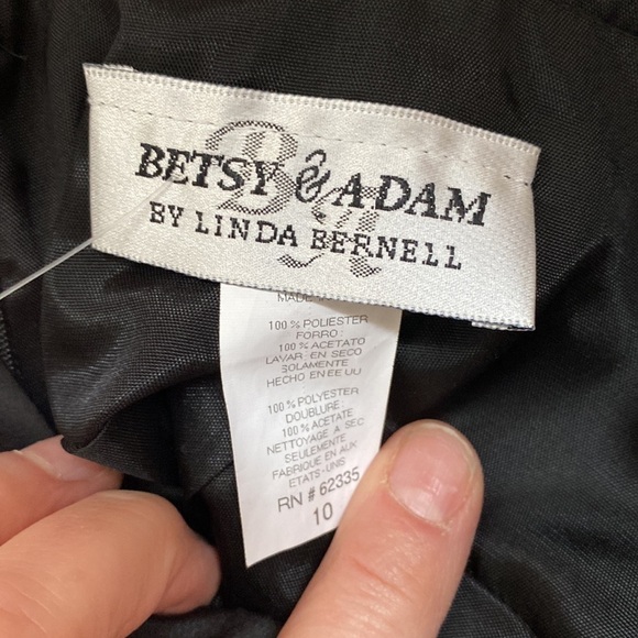 Betsy & Adam Long Silky Black Formal Prom Bridesmaid Gown with Crinoline 10 - Picture 14 of 15